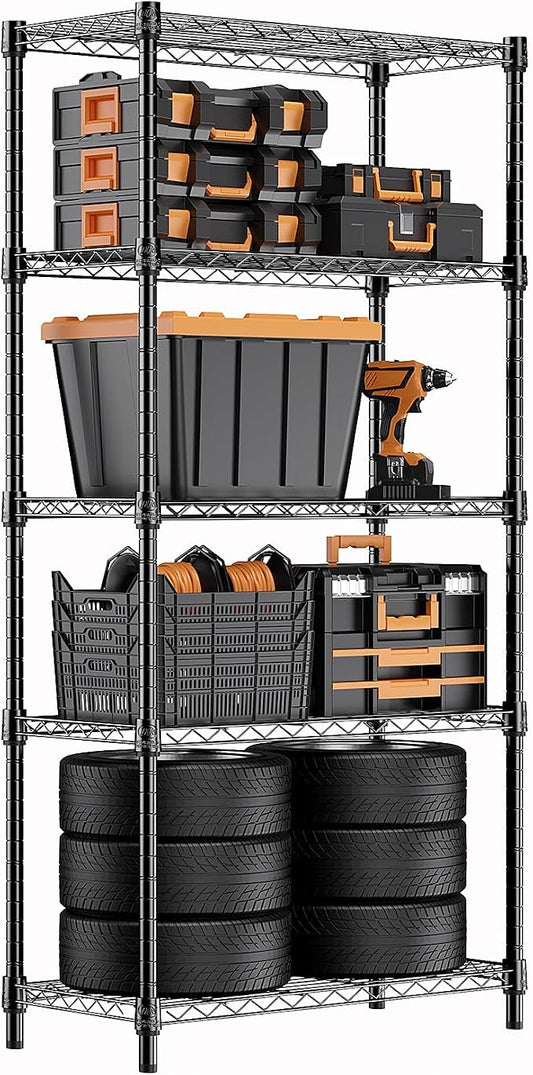 M MZG 1250 lbs Storage Shelving Utility Shelving Unit 5-Tier Utility Shelving Unit Steel Organizer Wire Rack for Home,Kitchen,Office (13.7" D x 23.6" W x 62.4" H) by MEIGAOPLASTICANDMETALHKCOLIMITED