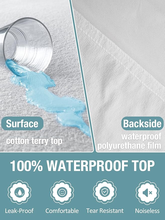 Bedecor Twin Waterproof Mattress Protector for Potty Training and Bed Wetting, Noiseless Cotton Terry Cover, Breathable Fitted Design for Kids, Fits 9-18 Inch Depth