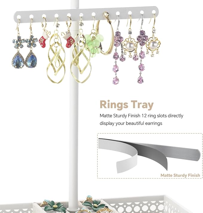 Meangood Jewelry Organizer Stand, 15.6" H Jewelry Tree Display Holder Stand for Bracelets Necklaces Earrings Rings, Gift for Women Girls (White) - Image 4
