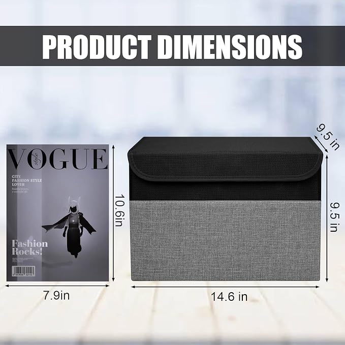Bagnizer Large 22 Quart Linen Fabric Foldable Storage Bin Cube Organizer Basket with Flip-Top Lid & Handles, Clothes Blanket Box for Home, Office, Closet, Black & Gray, 4 Pack 14.6 x 9.5 x 9.5 - Image 2