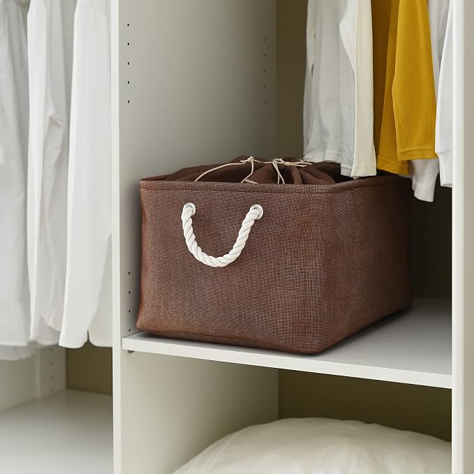 TheWarmHome Organization and Storage Basket for Organizing - 17x14x10 inch 3 Pack Fabric Storage Cubes, Collapsible Storage Bins for Shelves Closet Organizer Toy Gift Cloth (Brown) - Image 4
