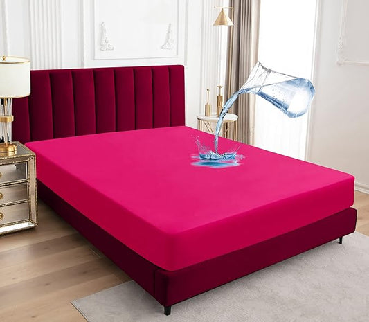 1 Piece Waterproof Mattress Protector Alberta King Size Fits Up to 18" Inch Deep Pocket Pad Cover Fitted Style Super Soft Terry Fabric Vinyl-Free Hot Pink Solid