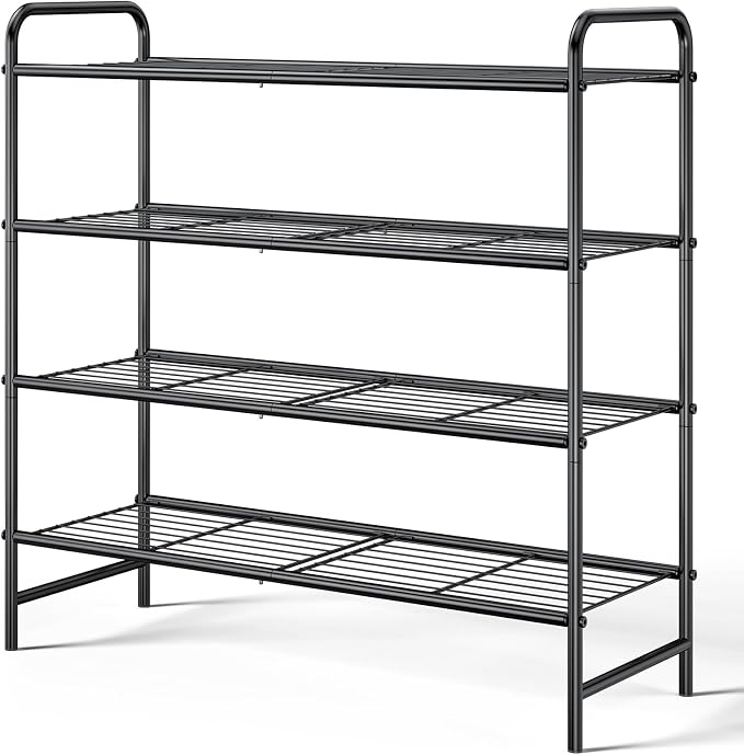 Kitsure Shoe Rack - Stainless Steel Shoe Organizer, Sturdy Shoe Rack for Closet and Front Door Entrance, Free Standing Shoe Shelf, Closet Organizers and Storage, 25.6" Wide - 4 Tier, Black by Kitsure