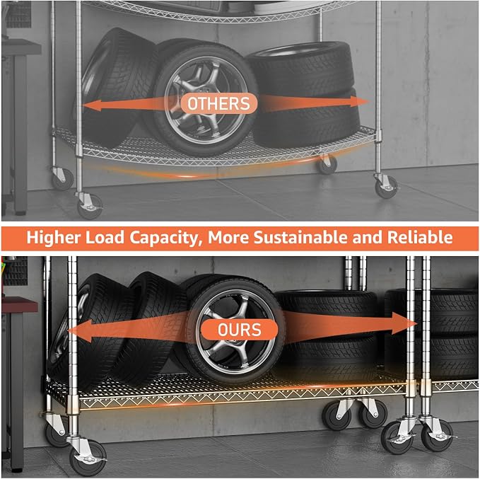 M MZG 4 Tiers Storage Shelves Load 1400LBS, Metal Shelving Wire Metal Shelving Unit Shelves for Storage Adjustable Garage Shelving for Pantry Kitchen Garage Chrome 17.7" D x 47.3" W x 62.7" H - Image 5