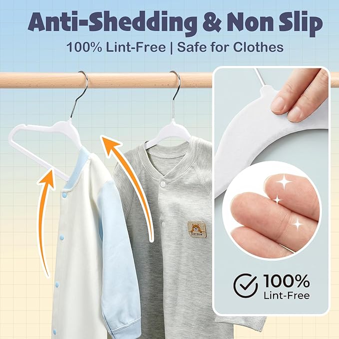 HOUSE DAY 11 Inch Velvet Baby Hangers 50 Pack White, Premium Kids Hangers for Children, Infant & Toddler Clothes, Durable Non Slip Small Baby Felt Hanger for Closet, Ideal for Everyday Use - Image 4