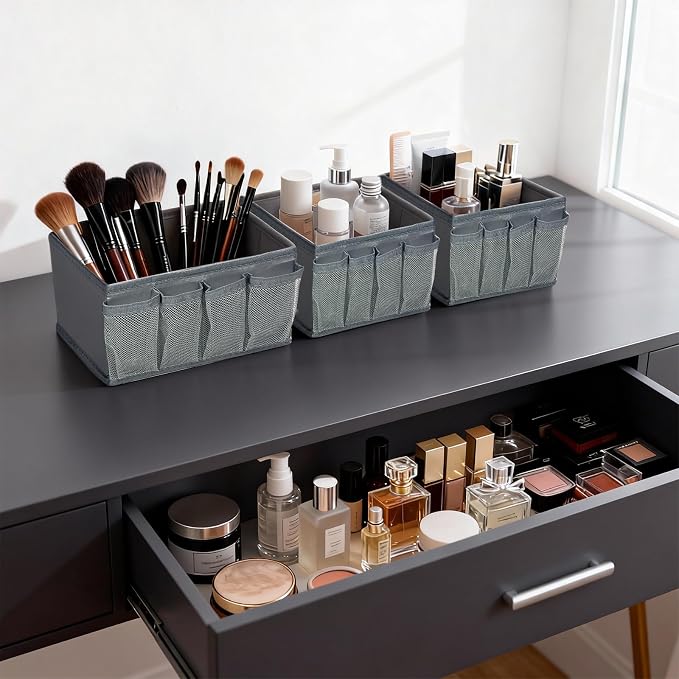 VERONLY Cosmetic Storage Bins Makeup Organizer, Adjustable Multifunction Storage Box Desk Drawer Divider for Makeup Brushes, Bathroom Countertop or Dresser, Set of 4 - Image 5