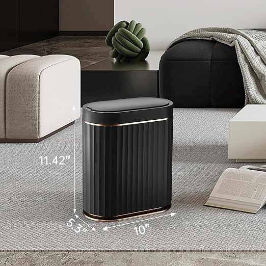 ELPHECO Black Bathroom Trash Can with Lid 2 Gallon Sensor Trash Bin, Automatic Narrow Garbage Can, Waterproof Smart Trash Can, Slim Motion Sensor Waste Bins for Bathroom, Living Room, Office - Image 2