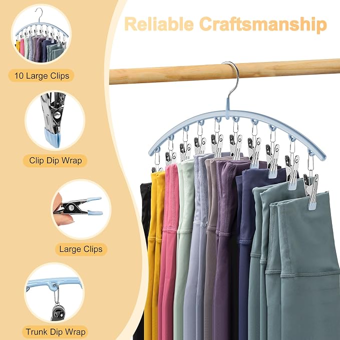 Volnamal Legging Organizer for Closet, Metal Yoga Pants Hanger w/Rubber Coated 1 Pack w/10 Clips Hold 10 Leggings, Hangers Space Saving Hanging for Closet Organizers and Storage-Blue - Image 6