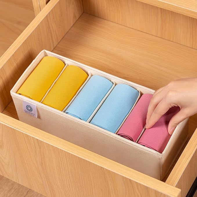 Qozary 3 Pack Sock Underwear Drawer Organizer Dividers, Collapsible Cabinet Closet Storage Boxes for Clothes, Socks, Lingerie, Underwear, Tie, Belt, Baby, Bedroom - Image 4