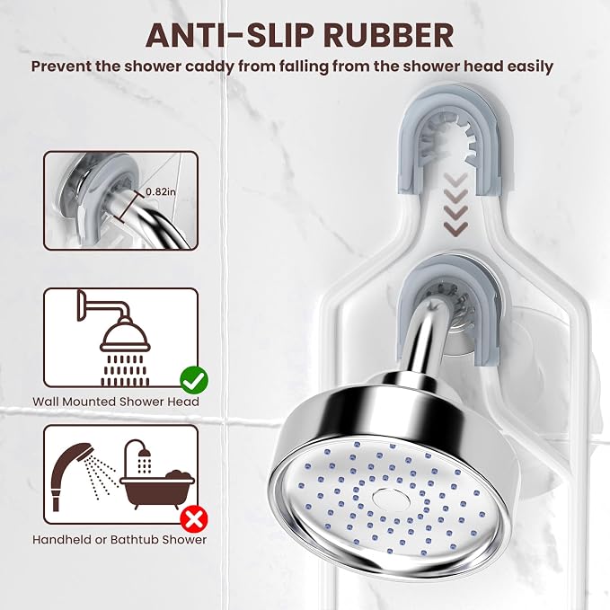 REINHARDT Shower Caddy Hanging, Rustproof Shower Caddy Anti-Swing Shower Organizer No Drilling Showers Racks with Soap Holder Multi Hooks Bathroom Storage for Shampoo Sponge, White - Image 5