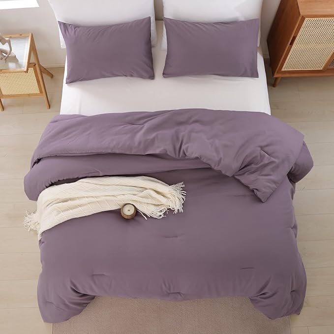 ROSGONIA Oversized King Comforter 128x120, 3pcs Super King Plus Comforter (1 Dusty Purple Comforter & 2 Pillowcases) Lightweight Oversized King Bedding Set Quilt