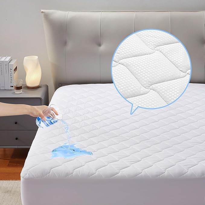 SLEEP ZONE Waterproof Mattress Protector Pad Full Machine Washable, Breathable Mattress Topper with Deep Pockets, All-Season Use, Hotel Quality (Full, White)