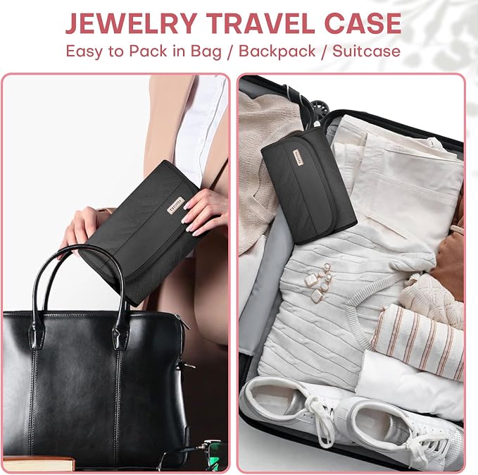 Travel Jewelry Organizer Box, Foldable Travel Case for Earrings, Necklaces, Rings, Bracelets, Black - Image 7