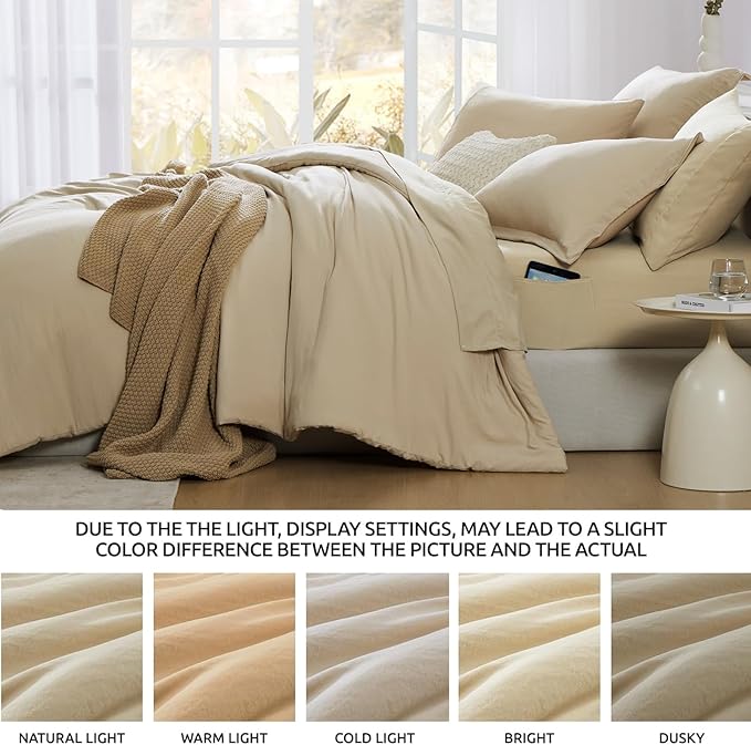 WRENSONGE Super King Size Comforter Set- 7 Pieces Beige Bed in a Bag Super King with Fitted Sheet, Flat Sheet, 2 Pillow Shams, and 2 Pillowcases- Warm Bed Set for All Season