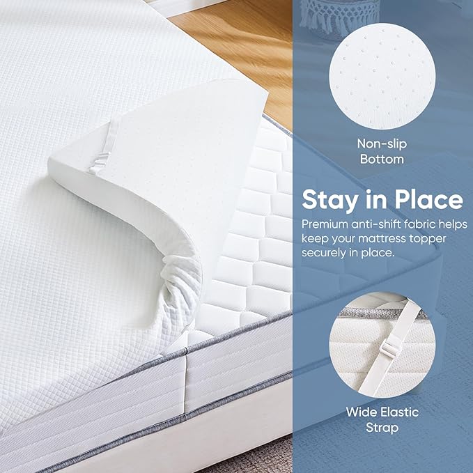 OLIXIS 2 Inch Mattress Topper, Full Gel Memory Foam Mattress Topper with Removable & Washable Cover, Ventilated Bed Pad for Back Pain Relief