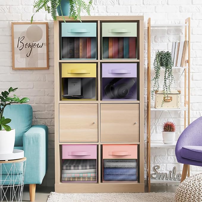 Sorbus 11 Inch Storage Bins with Clear Window - 6 Foldable Baskets for Organizing Clothes, Toys, Books - Sturdy Collapsible Fabric Storage Cubes with Handle - Storage Baskets for Shelves, Closets - Image 2