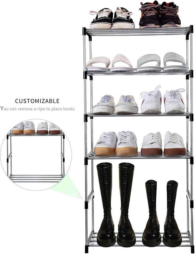 Jucaifu Stackable Small Shoe Rack, Entryway, Hallway and Closet Space Saving Storage and Organization (4-Tier, Black) - Image 4