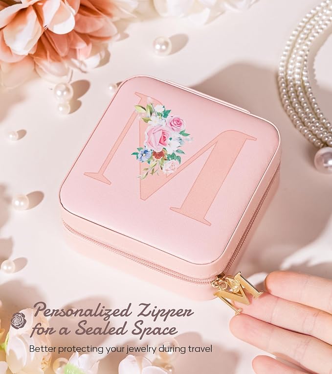 Enthralite Travel Jewelry Box for Girls: Traveling Jewelry Case Gift for Women - Mini Organizer for Necklaces Earrings Pink M - Image 4