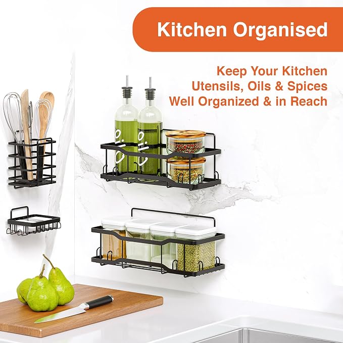Shower Caddy Bathroom Shelves, The Athena Silken 4 Set, 40LB Capacity, Adhesive Tape No Drill - Rustproof -Gorgeous Powder Coated 304 Stainless Steel Shower Organizer for kitchen & Home Decor - Black - Image 8