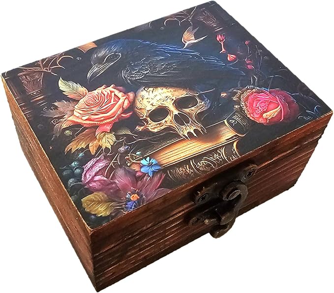 Trinket Box Small Jewelry Keepsake Box | Earrings Necklace Storage Box for Girls Women | Gift Idea, Birthday Christmas, Weddings, Animals Ornaments for Home Décor (Mystical Raven and Skull) by JB%26C+Premium