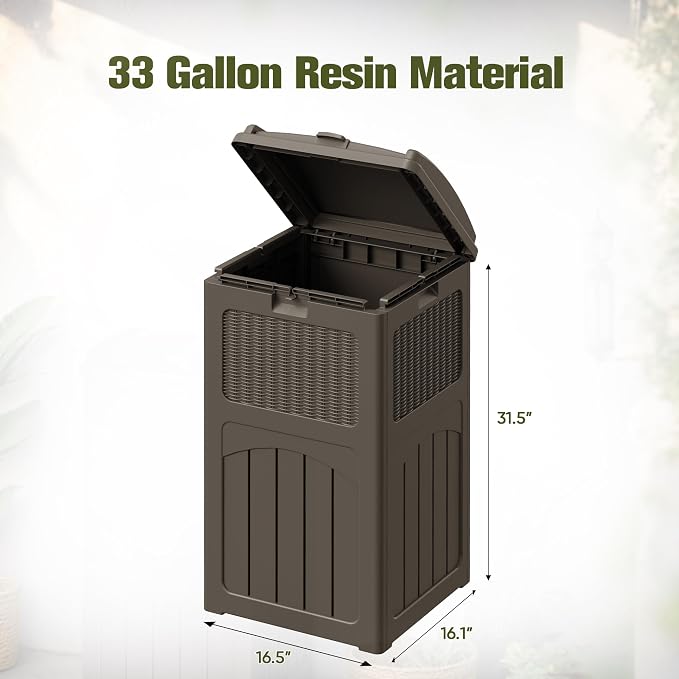 Devoko 33 Gallon Outdoor Trash Can, Hideaway Garbage Bins with Tiered Lid, Waterproof Resin Outside Waste Bins for Patio, Outside Pool, Backyard and Deck(1, Deep Brown) - Image 6
