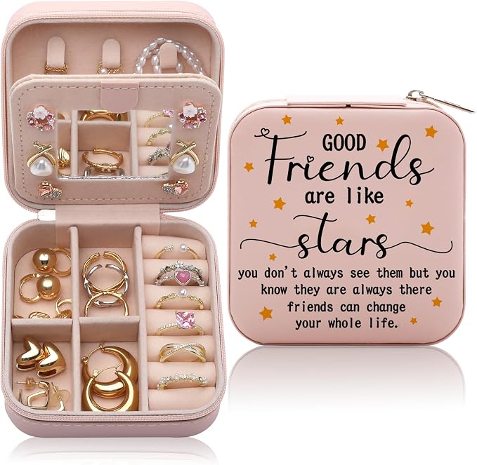 Friendship Gifts for Women Jewelry Box, Best Friend Bestie Gifts, Birthday Gifts for Women Friendship, Good Friends Are Like Stars Jewelry Case, Cool Gifts for Female Friend Jewelry Organizer Holder by WelcometoCEASQVAA