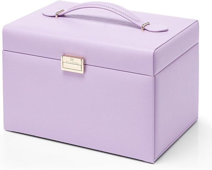 Vlando Mirrored Jewelry Box Organizer, Leather Jewelry Storage Case, Necklaces Earrings Rings Brackets Box Holder, Purple - Image 7
