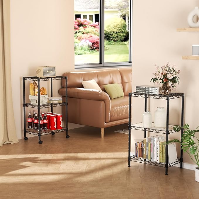 SINGAYE 3 Small Shelves Storage Shelf Wire Shelving Unit Metal Shelf Adjustable Organizers Storage Shelving with Wheels for Bathroom Laundry Room Kitchen Pantry11.5”D x 17.5”W x 30.5”H Black - Image 6