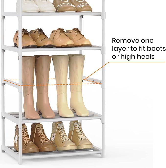 Metal Shoe Rack Organizer 10 Tiers, 20-24 Pairs Narrow Tall Shoe Racks for Closets Entryway - Vertical Boots Organizer Storage - Sturdy Shoe Shelf Cabinet White - Image 5