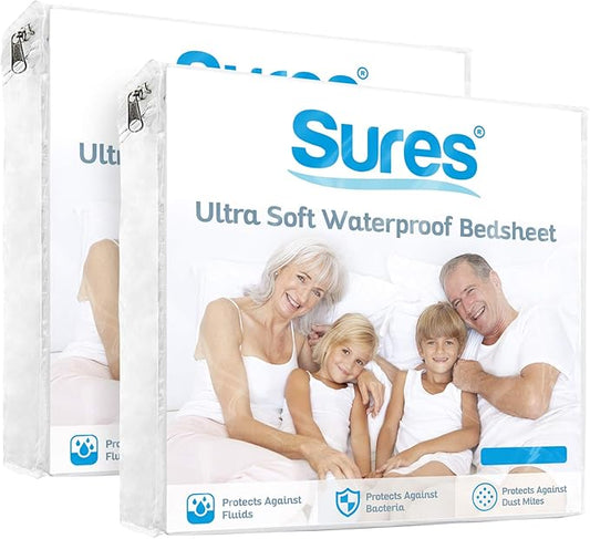 Sures Waterproof Mattress Protector - California King Size Bedsheet - Fitted Machine Washable Bed Sheet -Vinyl Free Bedwetting Cover Pad - for Kids, Adult, Elderly