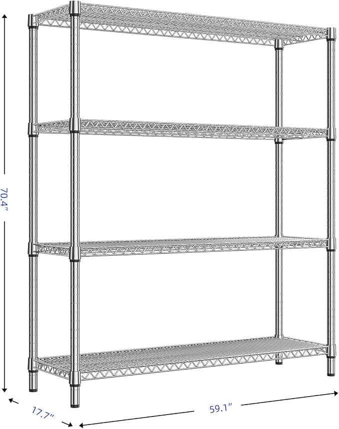 M MZG 2800 LBS 59" W 4 Tier Storage Shelves Rack Metal Wire Shelving Unit, Storage Standing Shelf Organizer for Laundry Bathroom Kitchen Pantry Garage Utility Room, Chrome 17.7" D x 59.1" W x 70.4" H - Image 3