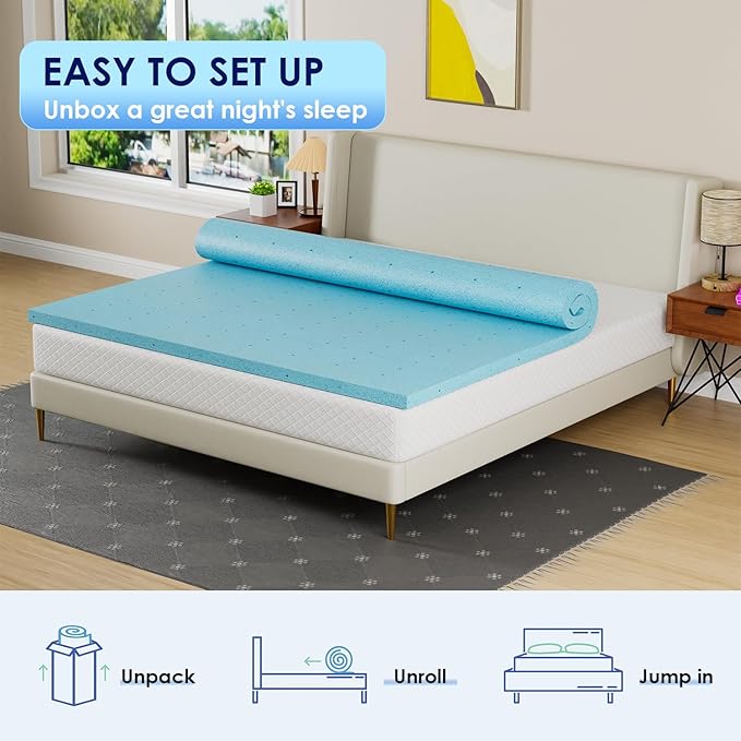 PayLessHere 2 Inch Gel Memory Foam Mattress Topper/Gel Infused Mattress Topper/CertiPUR-US Certified/Easy to Clean, (King)