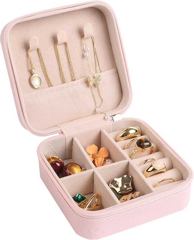 OceeK Travel Jewelry Case Box Organizer,PU Leather Small Jewelry Box,Portable Travel Jewelry Storage Case,Pink,1 Pack - Image 5