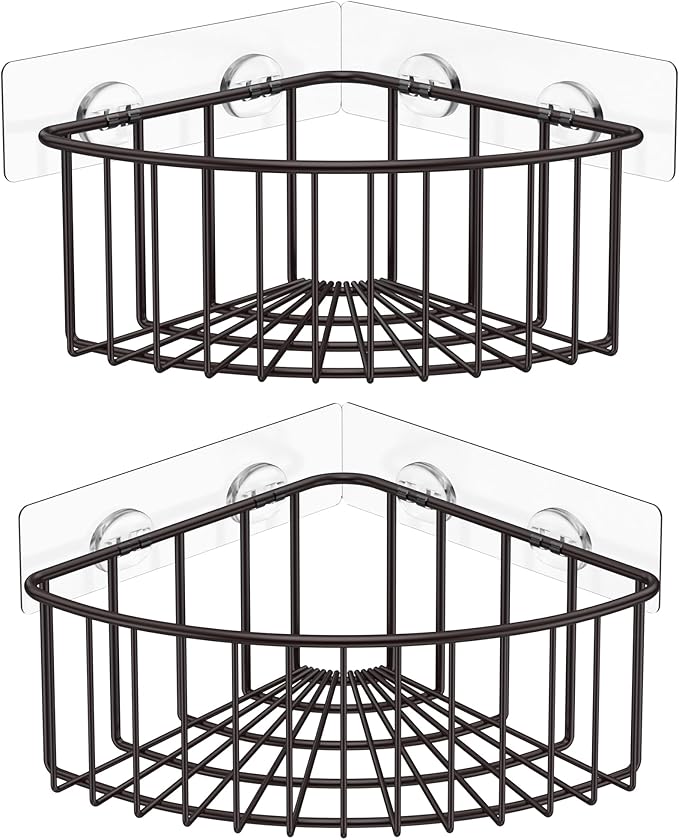 SMARTAKE 2-Pack Corner Shower Caddy Deep Basket Design, SUS304 Stainless Steel, Wall Mounted Bathroom Shelf with Adhesive, Storage Organizer for Toilet, Dorm and Kitchen (Bronze) by SMARTAKE
