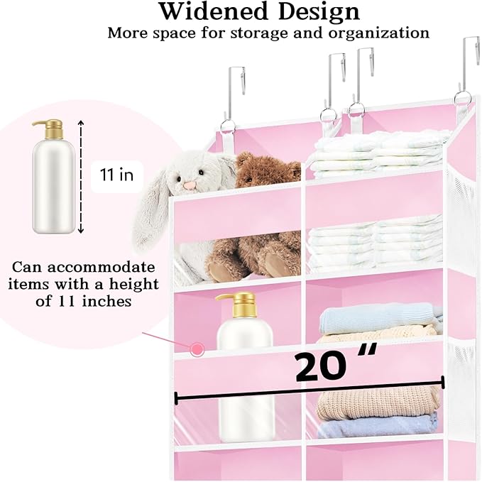Ofiray-home Pink Over The Door Organizer 5 Tiers, Extra Large Behind Door Storage of 10 Compartments, 50 lbs Weight Capacity Over The Door Storage for Closet, Diaper Organizer - Image 4