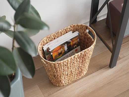 StorageWorks Wicker Waste Basket, Handwoven Water Hyacinth Trash Can with Built-in Handles, Wicker Garbage Can for Bedroom, Bathroom, 1 Pack - Image 6