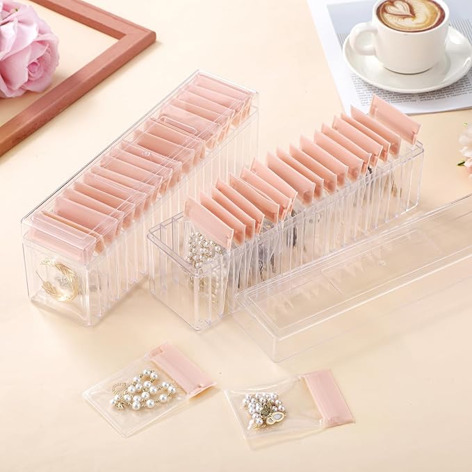 Kenning 42 Pcs Acrylic Jewelry Case Organizer, Clear Jewelry Organizers Holder with Portable Anti Tarnish Storage Bags for Rings, Earrings, Necklaces, Ideal Gifts for Women (Rose Pink) - Image 5