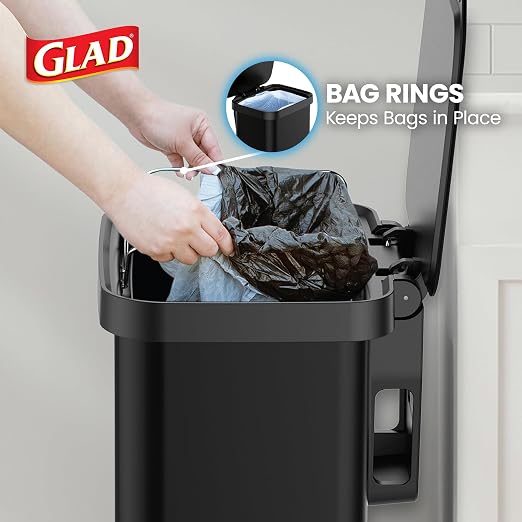 Glad Stainless Steel Step Trash Can, Series 2 with Clorox Protection - Large Black Kitchen Garbage Bin with Soft Close Lid, Foot Pedal and Waste Bag Roll Holder, 20 Gallon - Image 6