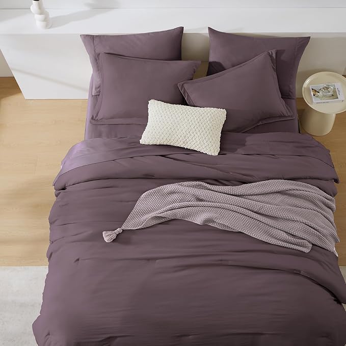WRENSONGE Super King Comforter Set - 7 Pieces Artic Plum Soft Bed in a Bag Super King with Fitted Sheet, Flat Sheet, 2 Pillow Shams, and 2 Pillowcases- Warm Bedding Sets for All Season