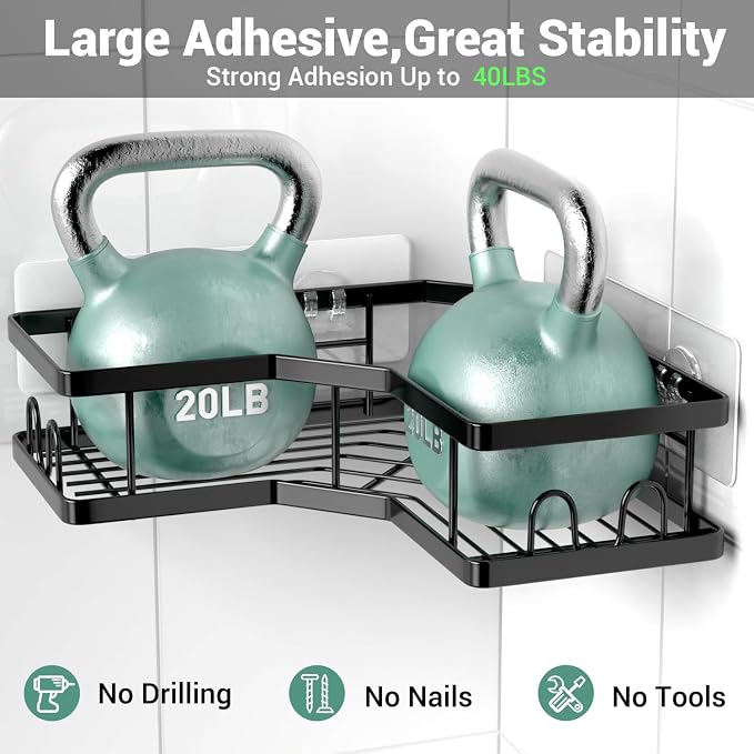 AKTECKE Corner Shower Caddy Bathroom Organizer: Stainless Steel Adhesive Shower Rack - 3Pack No Drilling Shower Shelf - Rustproof Bathtub Organizer - Image 4