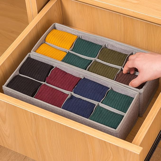 Qozary 3 Pack Sock Underwear Drawer Organizer Dividers, Collapsible Cabinet Closet Storage Boxes for Clothes, Socks, Lingerie, Underwear, Tie, Belt, Baby, Bedroom - Image 4