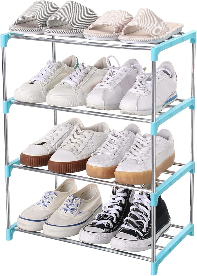 Jucaifu Stackable Small Shoe Rack, Entryway, Hallway and Closet Space Saving Storage and Organization (4-Tier, Blue) by Jucaifu