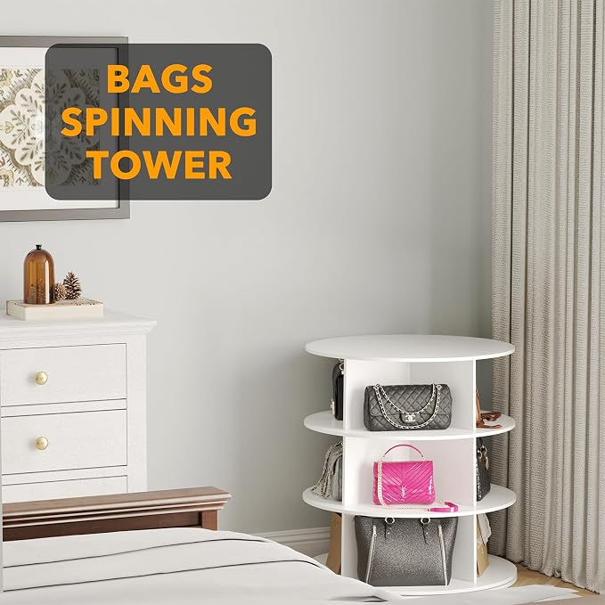 SpaceAid 3 Tier Rotating Shoe Rack Tower, Spinning Shoe Display Lazy Susan, Revolving 360 Shoe Rack Storage Round Carousel, Vertical Handbag Rotate Shoes Closet Organization (3-Tier White) - Image 5