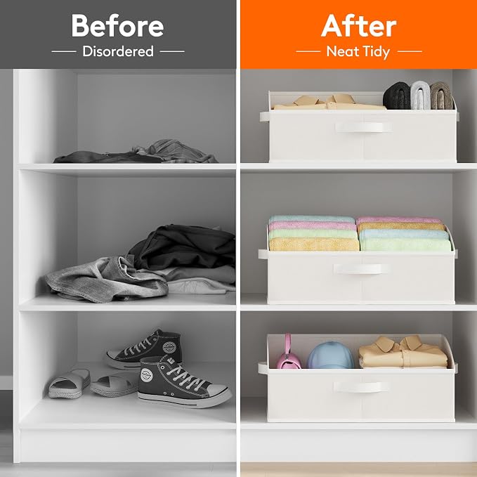 Lifewit Trapezoid Closet Storage Bins for Shelf, 6 Packs Non-woven Closet Organizer Baskets with Handles, Foldable Clothes Containers Boxes for Clothing, Book, Purse, 23L, Extra Large, White - Image 7