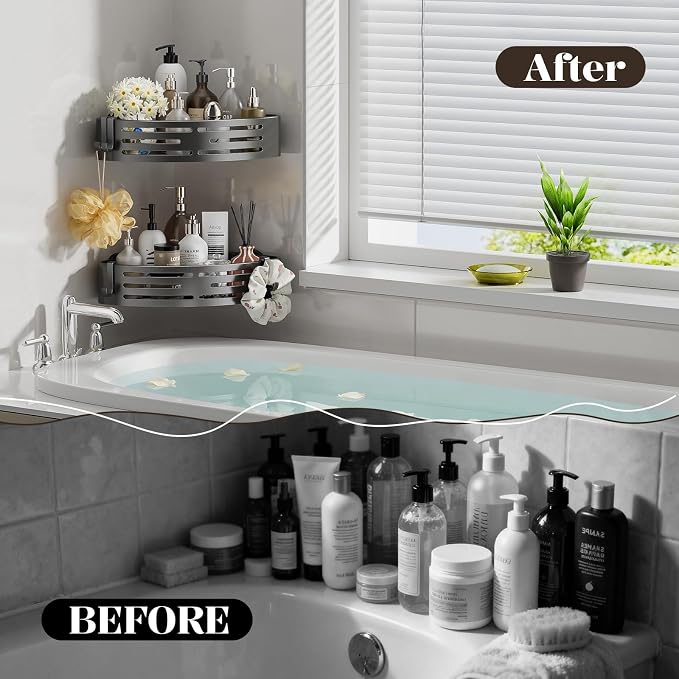 Corner Shower Caddy Suction Cup,Shower Shelves with Hooks,No Drilling Powerful Suction Bathroom Organizers and Storage,Removable Waterproof Rustproof Shower Bathroom Accessories Decor(Grey 3Pack) - Image 4