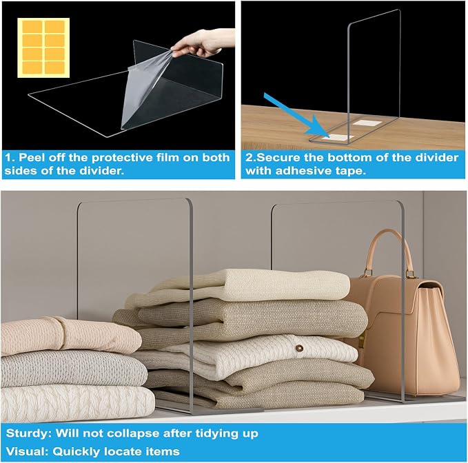 OKPOW Shelf Dividers Closet Organizer - 12" Tall X 11.8" Deep Acrylic Clear Sturdy Separate for Clothes Purse - Adjustable Space Saver Easy Install for Home Organization Enthusiasts 12 Pack - Image 4