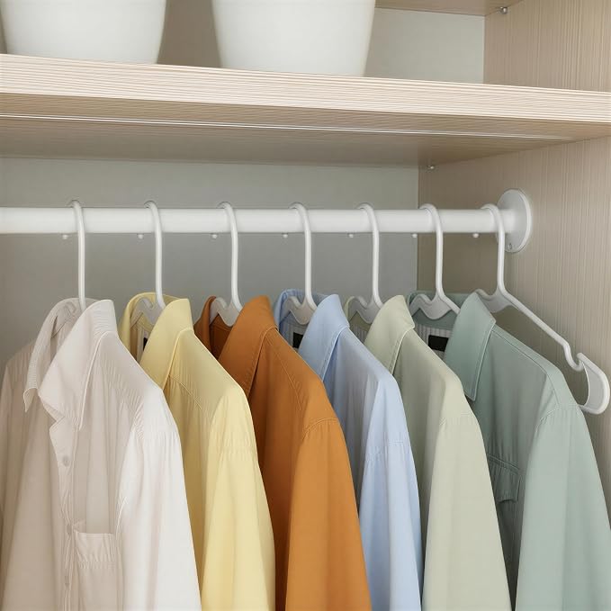 Amazon Basics Space Saving Plastic Clothes Hangers, Sturdy Closet Organizer for Shirts and Jackets, Adult Size, White, 50-Pack - Image 4