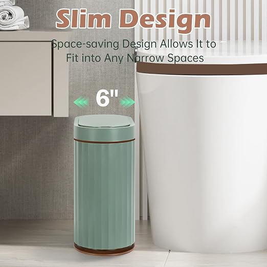 ELPHECO Bathroom Trash Can with Automatic Lid, 2 Gallon Sensor Trash Bin, Smart Garbage Can, IPX5 Waterproof Slim Trash Bin, Motion Sensor Wastebasket for Office, Kitchen, Sage Green Gold - Image 5