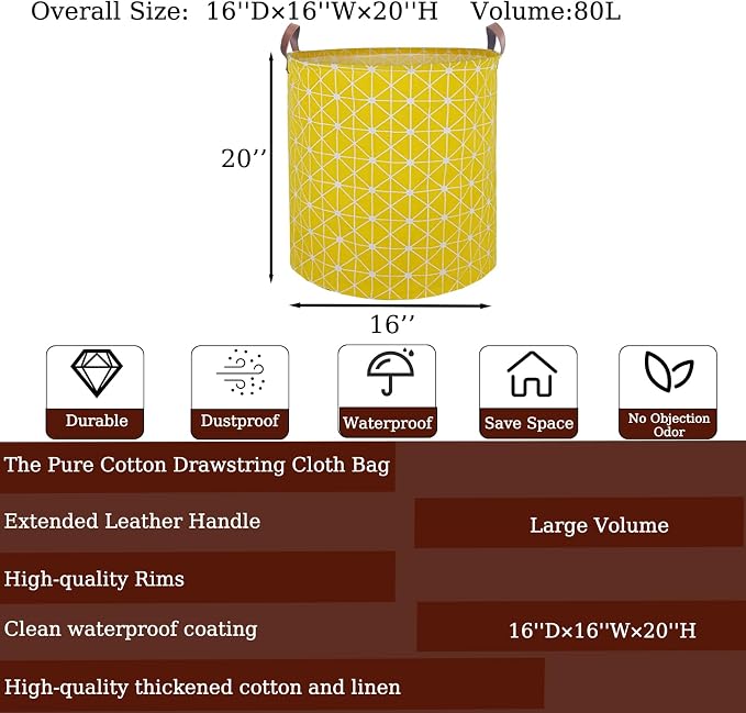 Waterproof Laundry Hamper Collapsible Laundry Basket Leather Handle Laundry Bag Large Clothes Storage Toy Organization for Bathroom Bedroom Laundryroom College Dorms (Nursery Bins Boxes-002) - Image 2
