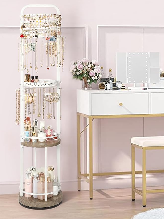 Jewelry Holder Organizer, Floor Jewelry Organizer with Earring Organizer Necklace Holder, Rotating Jewelry Stand Necklace Display Earring Storage, Large Hanging Jewelry Tree for Jewlery Bracelet Ring - Image 8